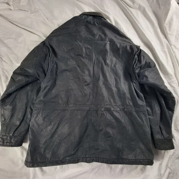 Towne By London Fog Mens XL Black Leather Jacket Winter Warm